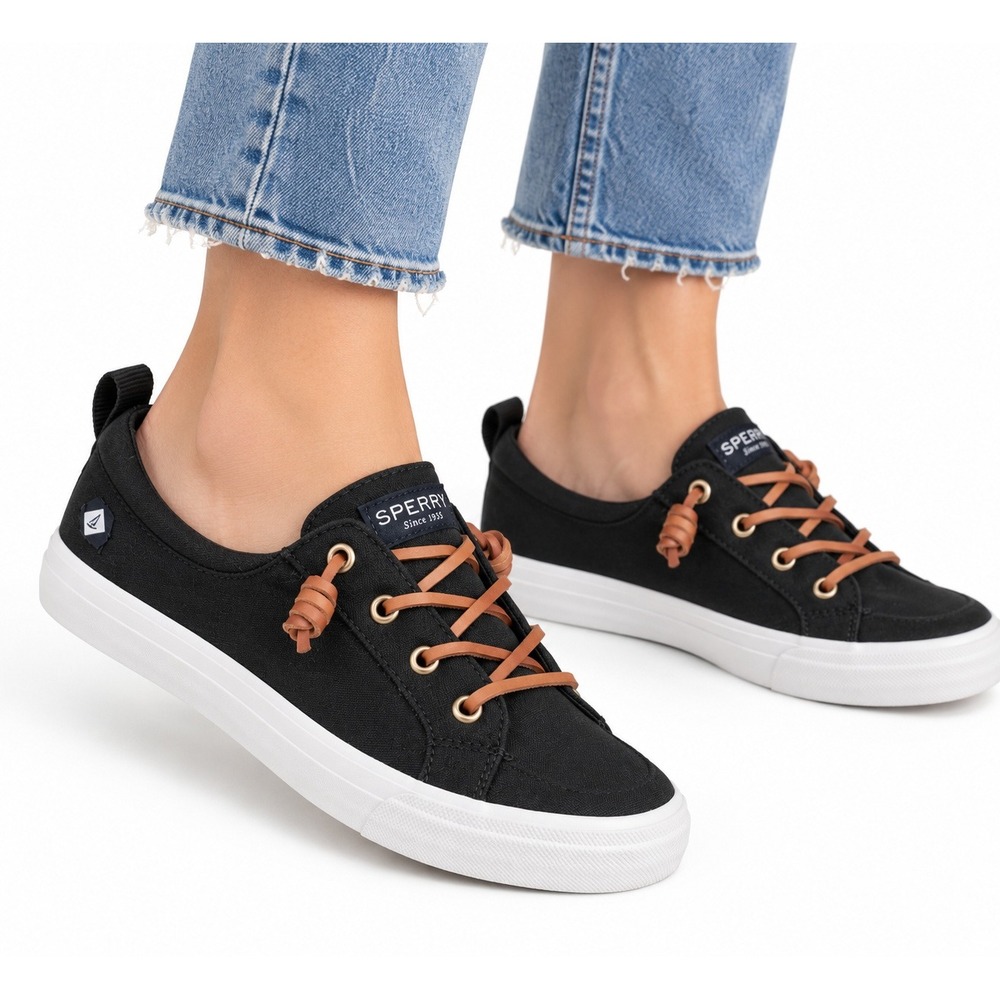 Sperry Navy Canvas Sneakers 7.5 Brown Laces Low Top Casual Shoes